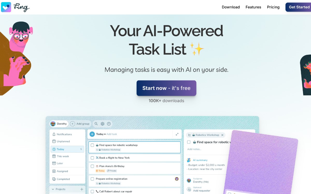 Ping AI: إدارة مهامك