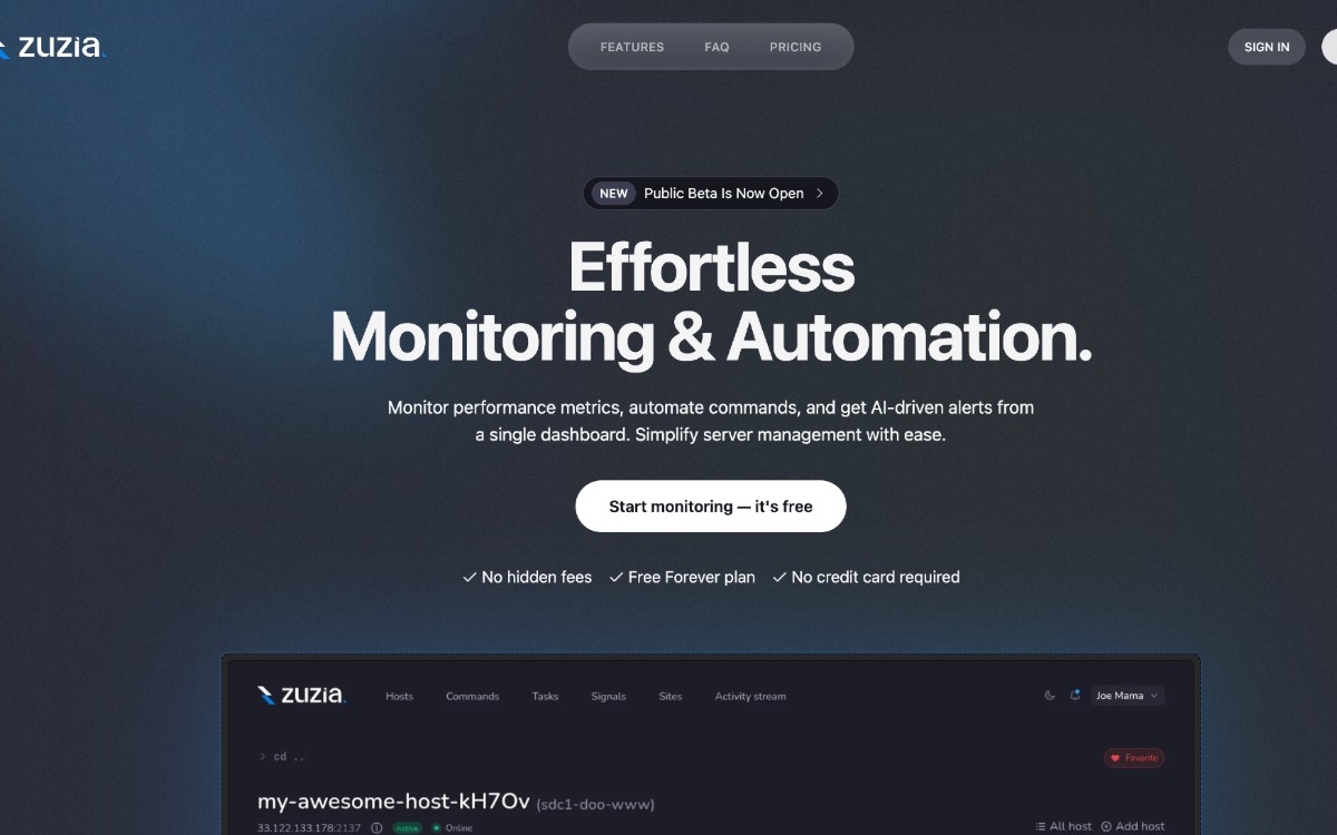 Zuzia: مراقبة المواقع والخوادم