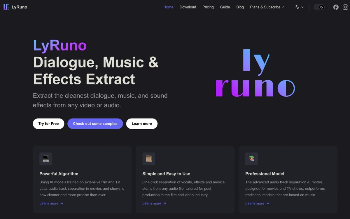 LyRuno: استخرج الموسيقى أو الأصوات من مقاطع الفيديو الخاصة بك