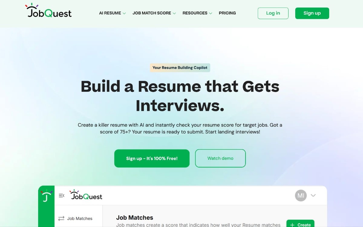 JobQuest.ai: أنشئ سيرًا ذاتية بالذكاء الاصطناعي