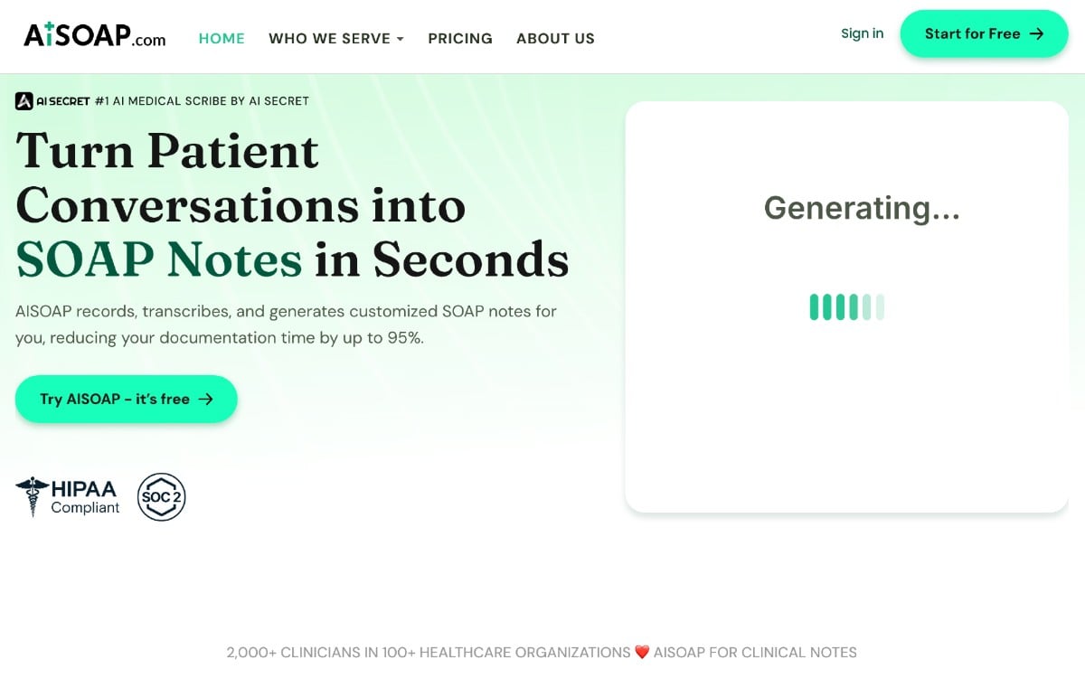 AISOAP: حوّل محادثات مرضاك المباشرة إلى ملاحظات