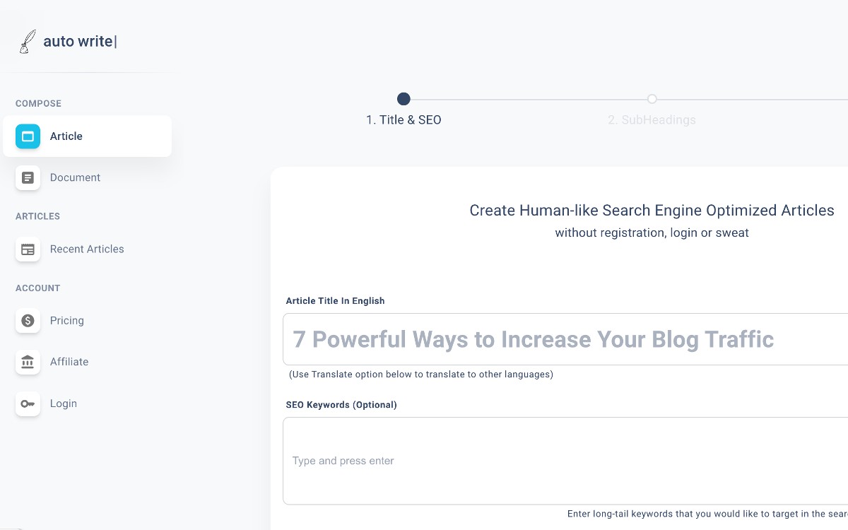 AutoWrite – أنشئ مقالات بالذكاء الاصطناعي شبيهة بمقالات البشر