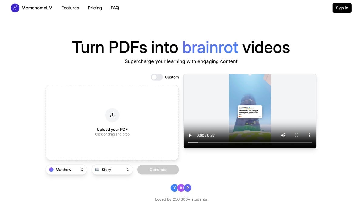 Memenome: حوّل ملف PDF الخاص بك إلى فيديو
